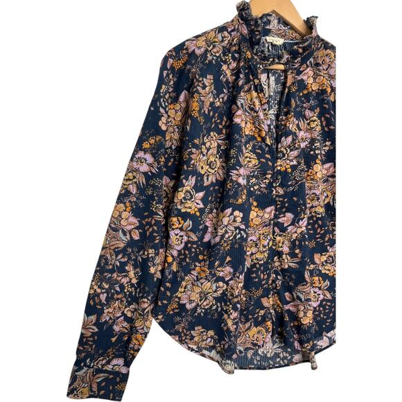 Anthropologie Pilcro Top Womens Large Blue Cottagecore Floral Sheer Peasant Boho - Picture 5 of 11